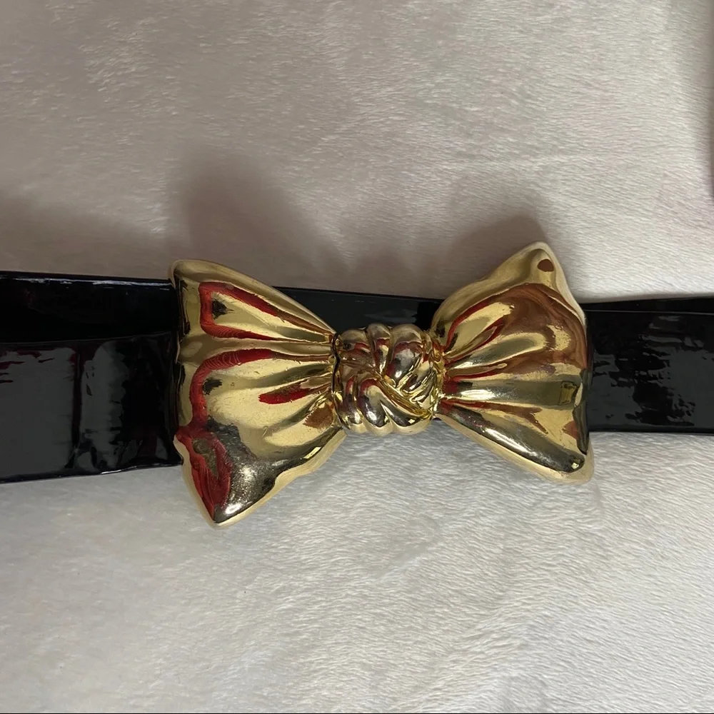 Accessories NYC Faux Patent Leather Bow Waist Belt 30